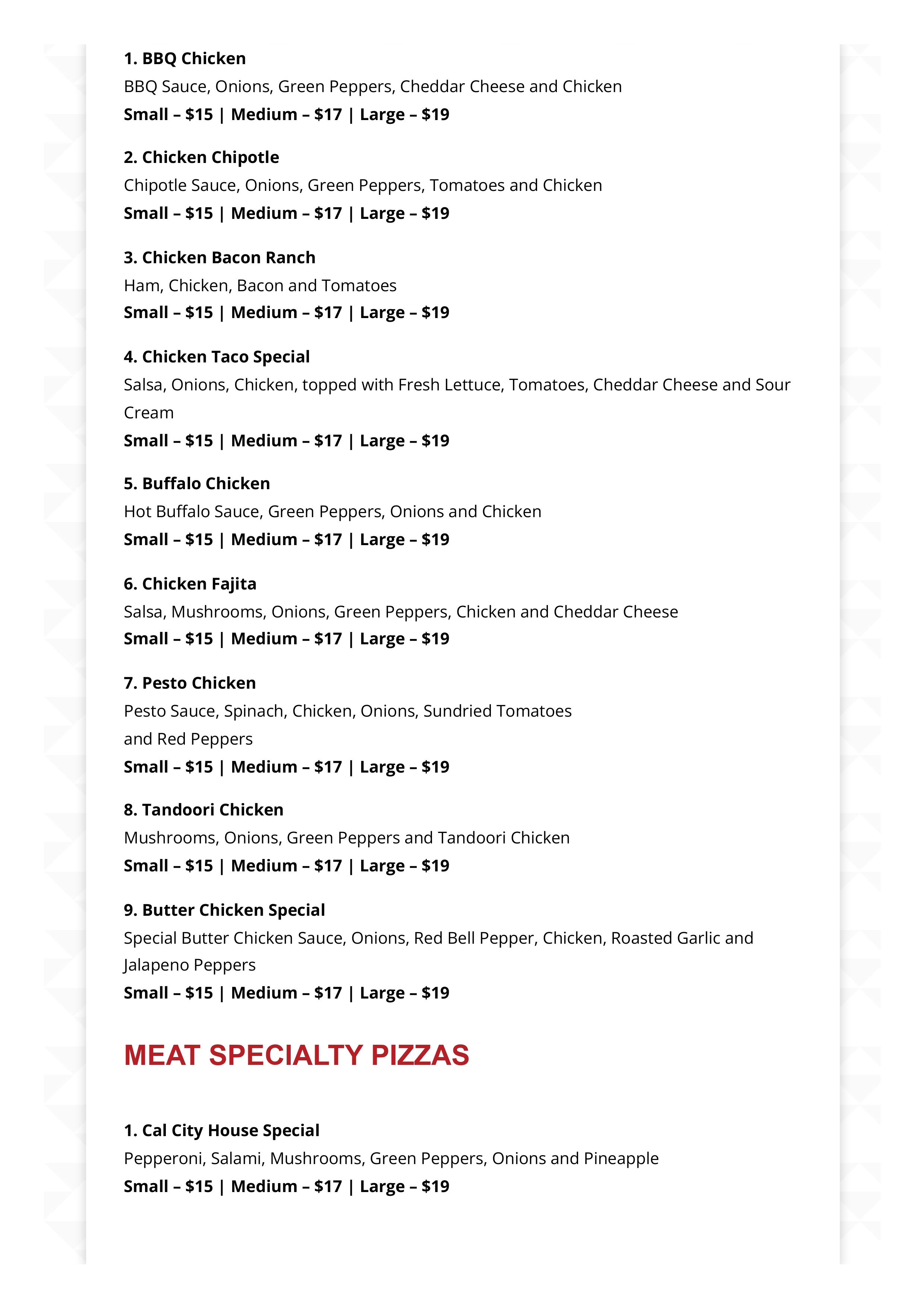 Pizza Menu 3